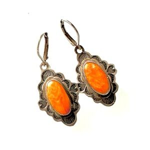 Vintage Don Lucas Sterling Silver Spiny Oyster Stone Drop Earrings
